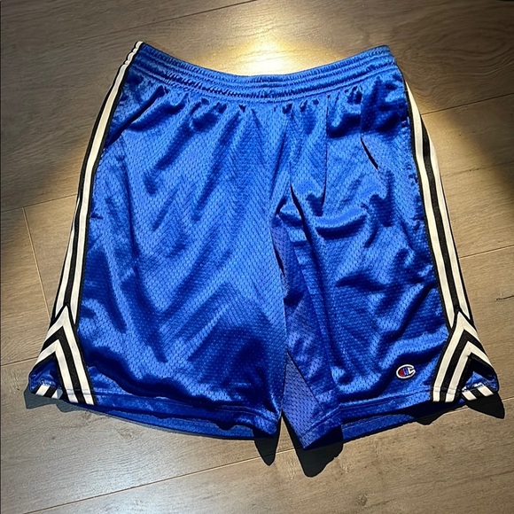 Champion Blue Striped Mesh Basketball Shorts With Pockets Size Large - Picture 1 of 3